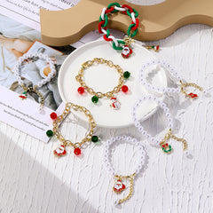 Christmas Jewelry Santa Claus Crystal Pendant Pearl Bracelet