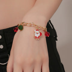 Christmas Jewelry Santa Claus Crystal Pendant Pearl Bracelet