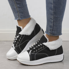 Women Winter Thermal Snow Boots Faux Fur Chunky Sneakers Canvas Shoes