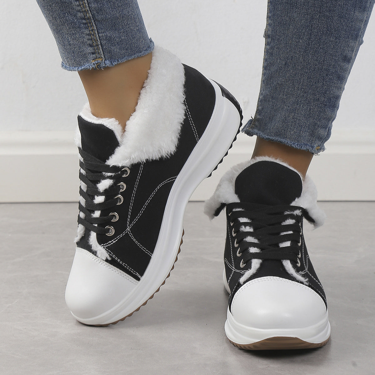Women Winter Thermal Snow Boots Faux Fur Chunky Sneakers Canvas Shoes