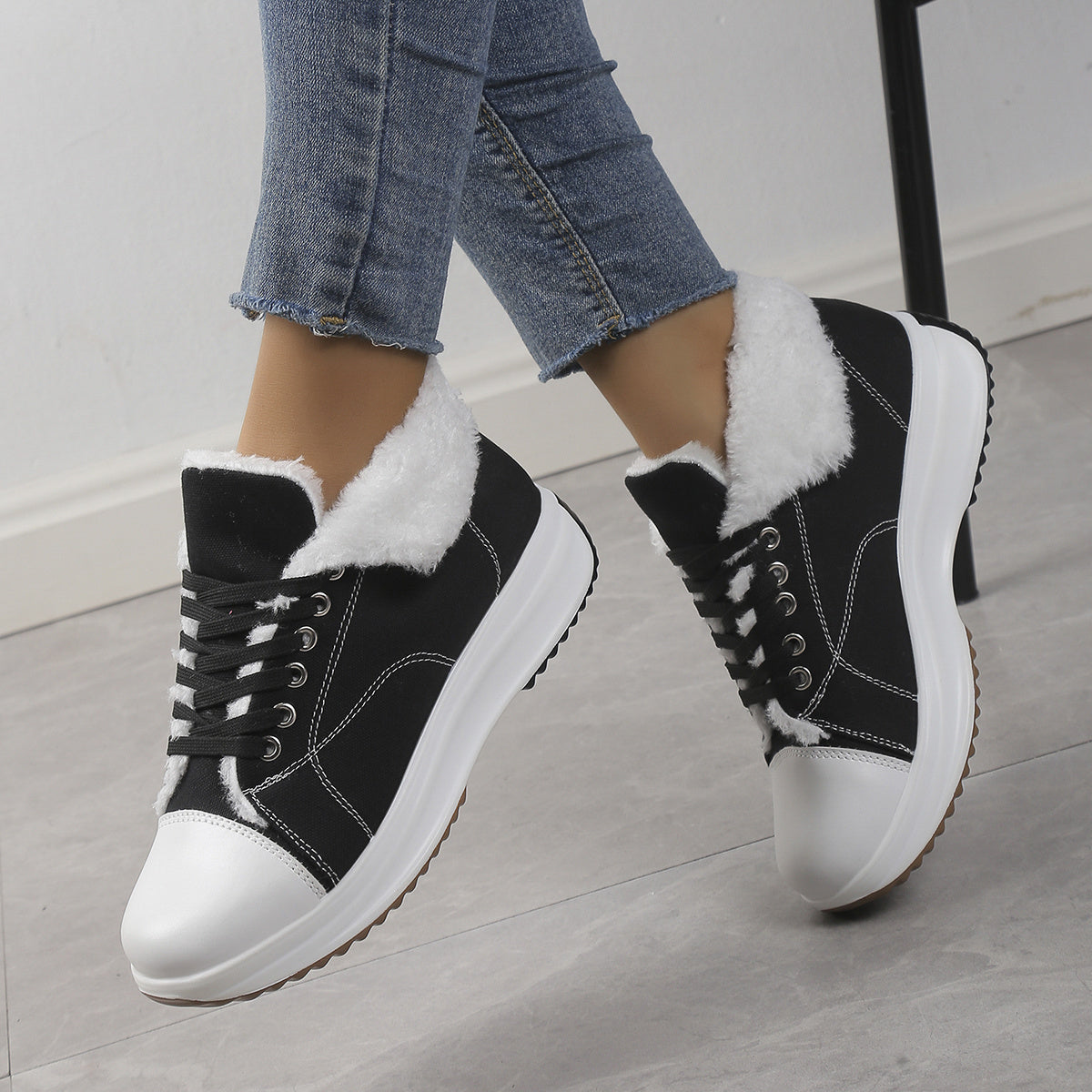 Women Winter Thermal Snow Boots Faux Fur Chunky Sneakers Canvas Shoes