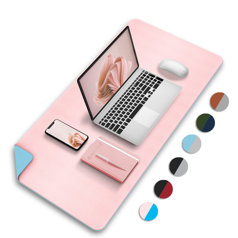Double-Sided Waterproof Desk Pad Extended Writing Pad Desktop Leather