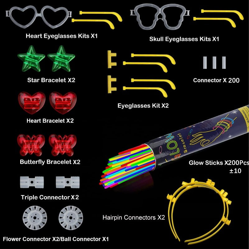 Peabownn 100 200pcs Glow Stick Set With Accessories Party Supplies
