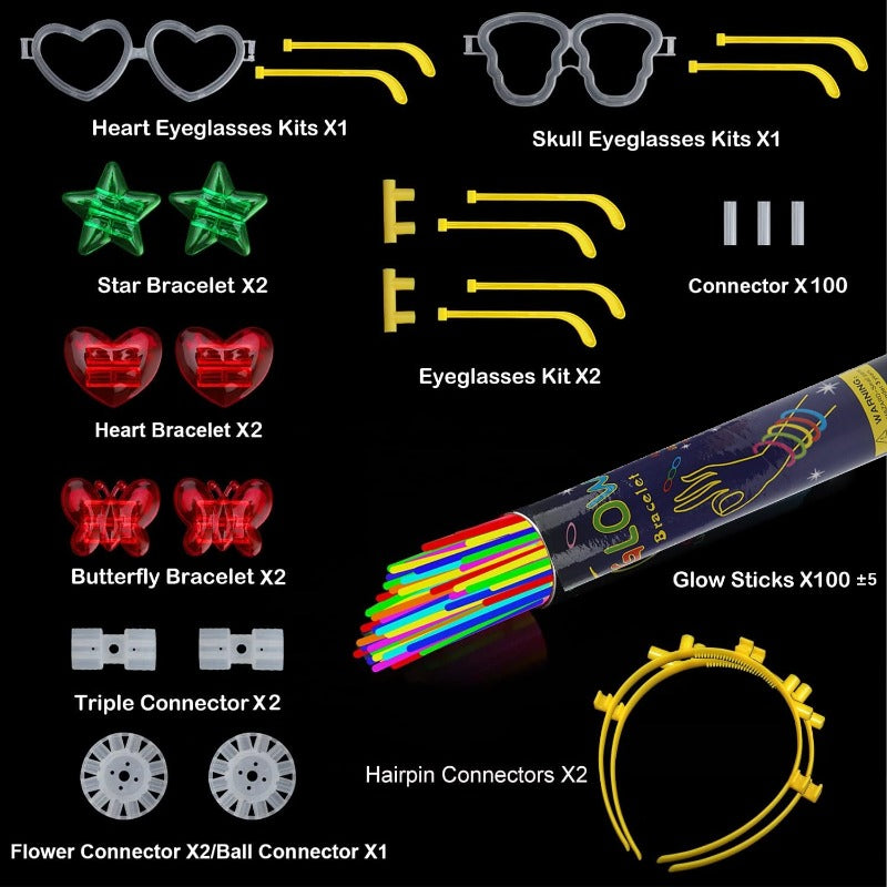 Peabownn 100 200pcs Glow Stick Set With Accessories Party Supplies