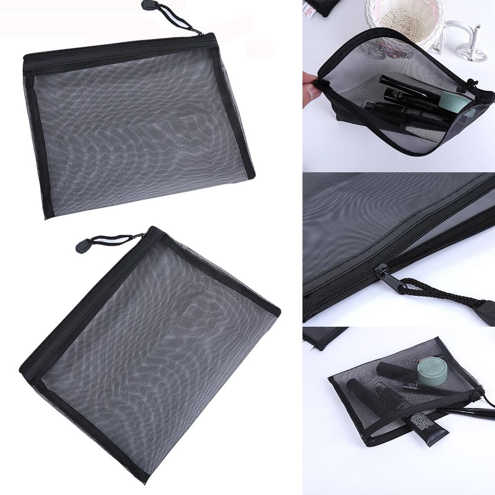 Travel Cosmetic Bag Zipper Mesh Toiletry Kits Storage Pouch Makeup Case