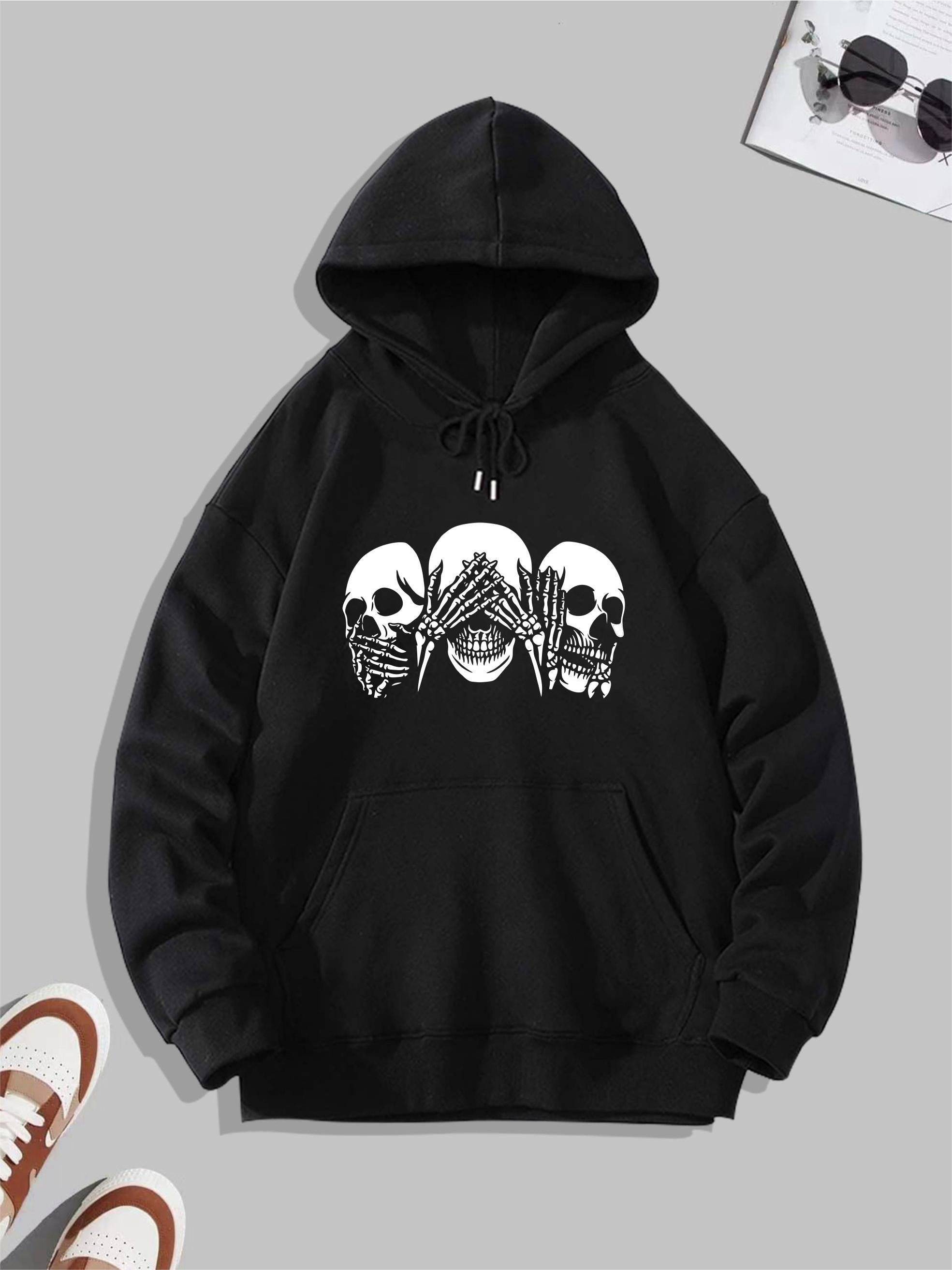 Skull Print Hoodie Men's Casual Graphic Pullover Sweatshirt