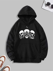 Skull Print Hoodie Men's Casual Graphic Pullover Sweatshirt