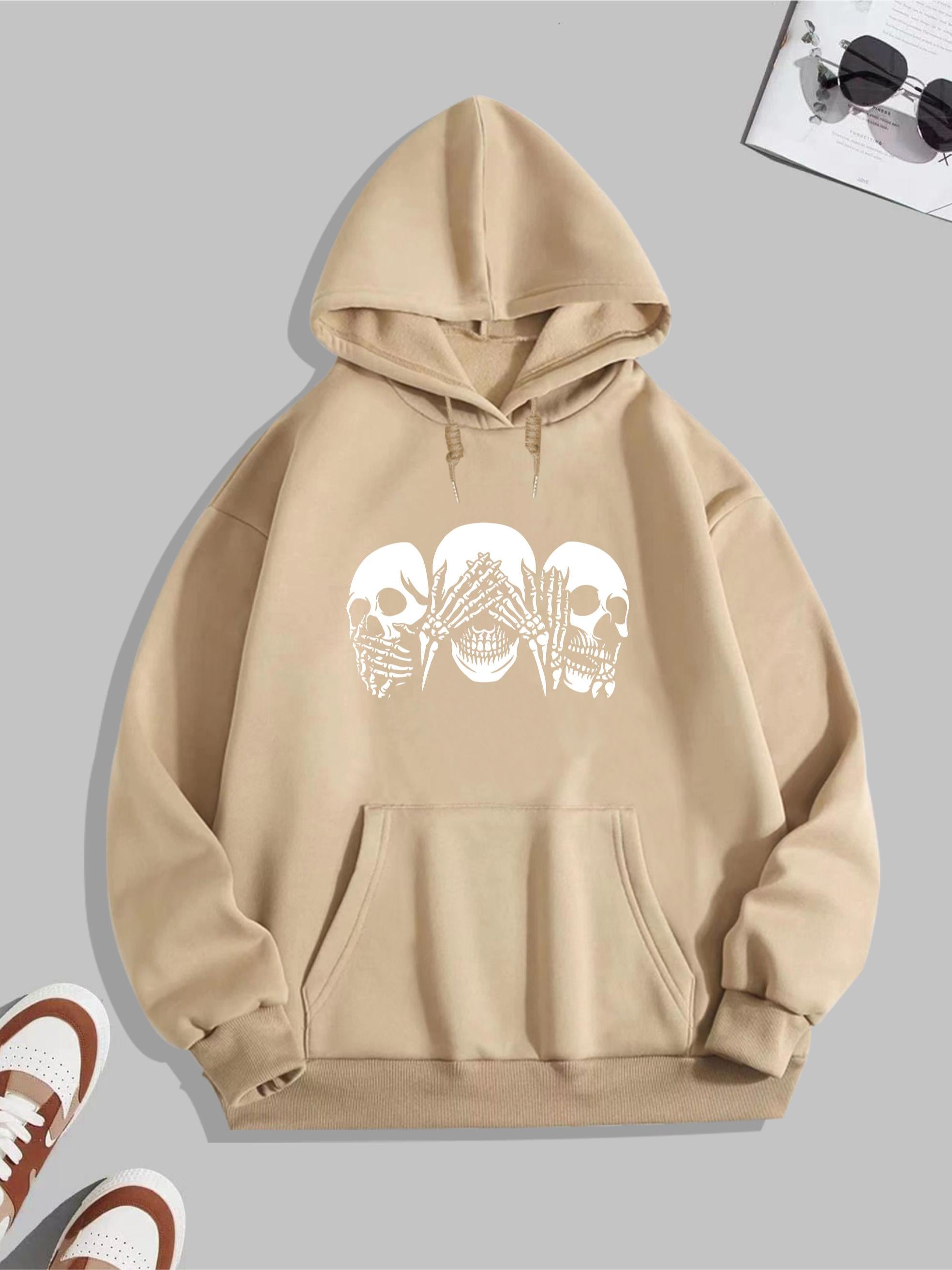 Skull Print Hoodie Men's Casual Graphic Pullover Sweatshirt