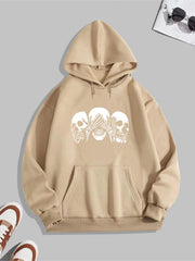 Skull Print Hoodie Men's Casual Graphic Pullover Sweatshirt