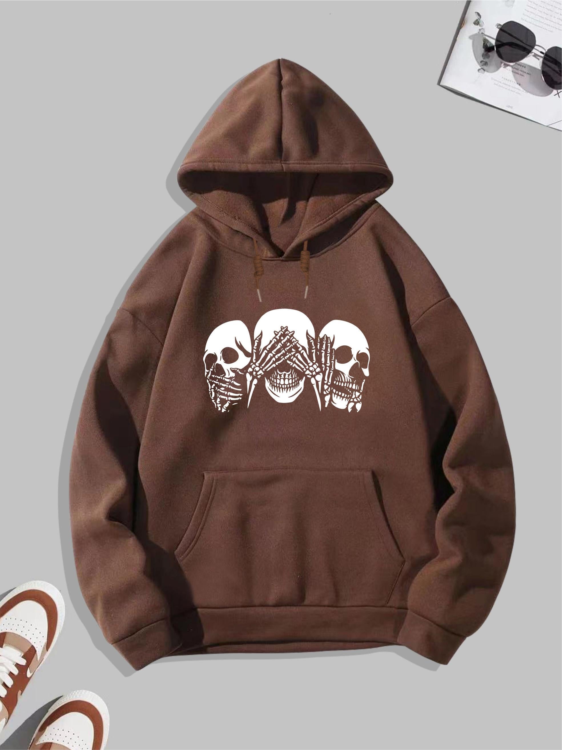 Skull Print Hoodie Men's Casual Graphic Pullover Sweatshirt