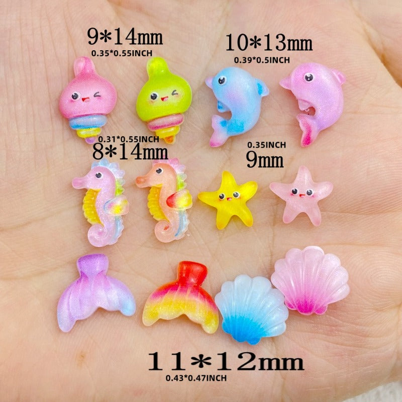 10pcs Cute Resin Mini Starfish Dolphin Shell Flat Back DIY Craft Accessories