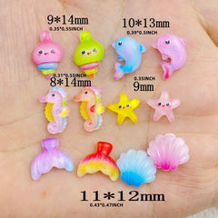 10pcs Cute Resin Mini Starfish Dolphin Shell Flat Back DIY Craft Accessories