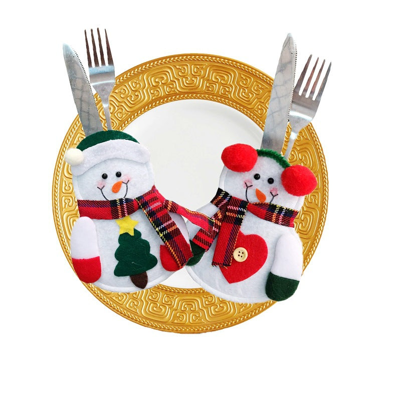 Christmas Snowman Cutlery Set Table Decoration Fork Bag Home Tableware