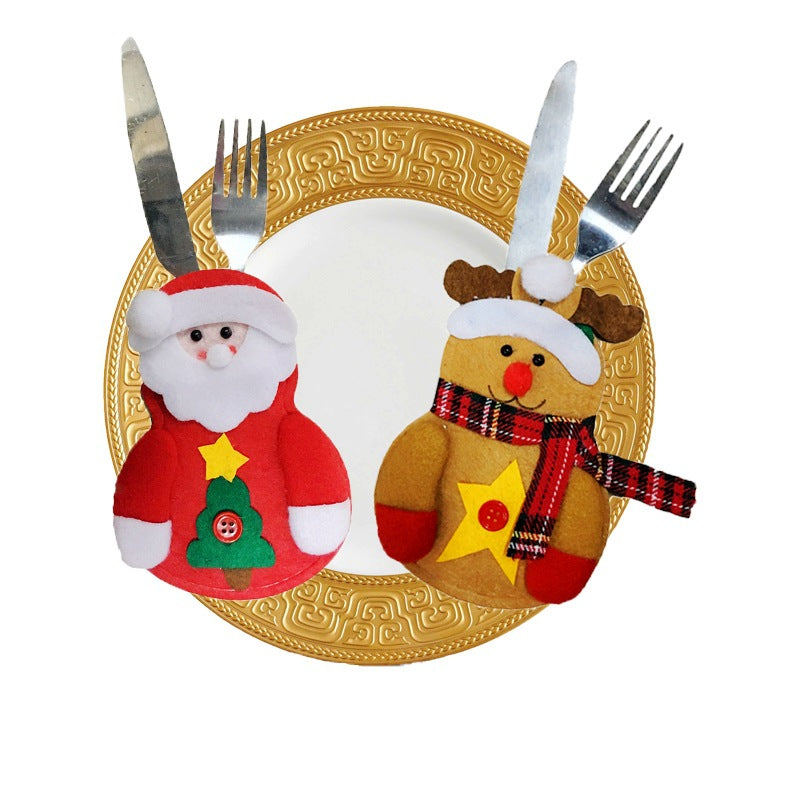 Christmas Snowman Cutlery Set Table Decoration Fork Bag Home Tableware