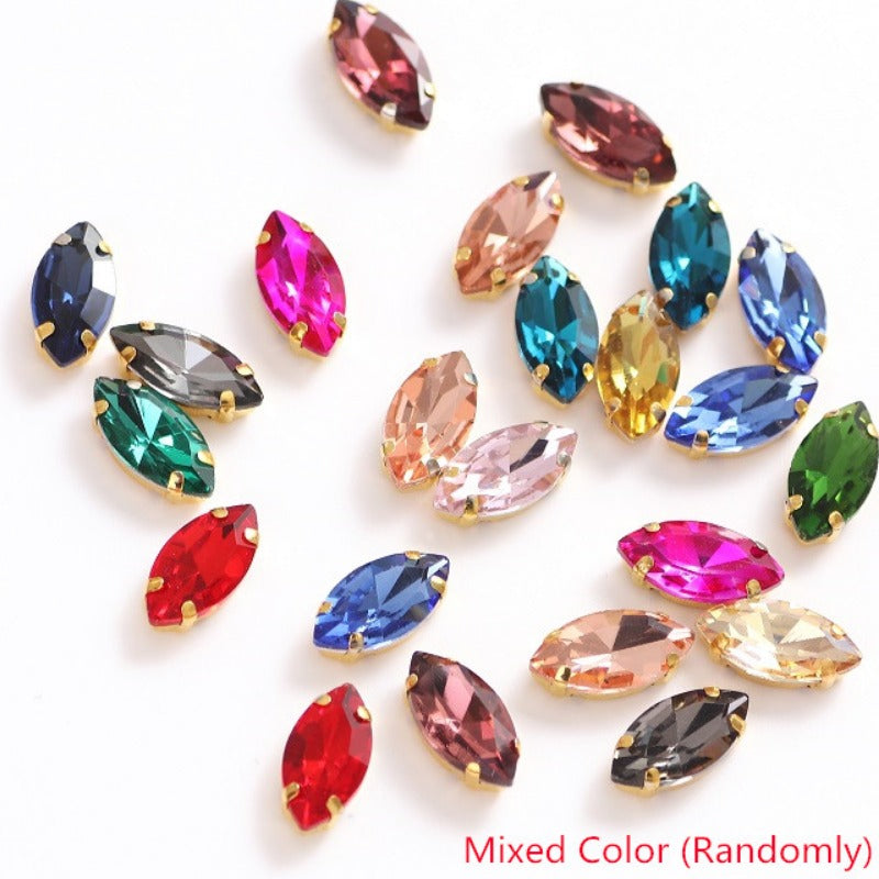 Colorful Rhinestones w/ Golden Claw for Clothes - Sew On Stones
