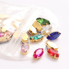 Colorful Rhinestones w/ Golden Claw for Clothes - Sew On Stones