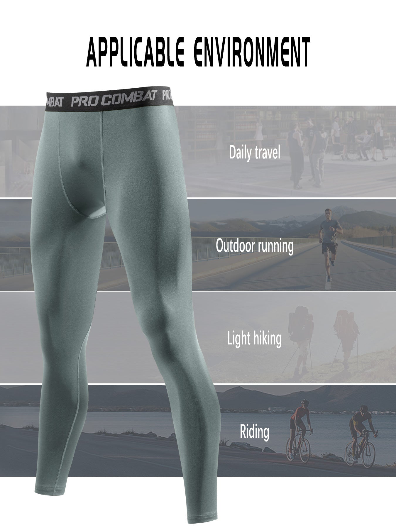 Men's Solid Bottom Leggings Active Compression Pants