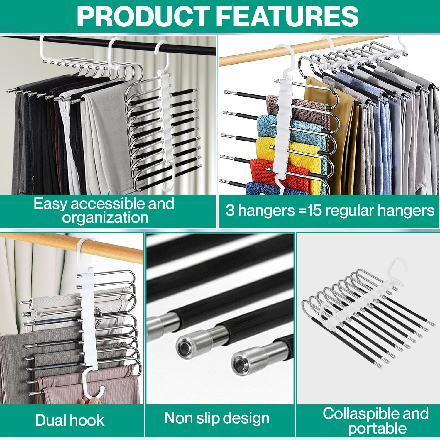 9 Layers Pants Hanger Space Saver Organizer with Hooks