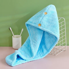 Hair Towel With Button Soft Hair Drying Cap Coral Velvet Hair Towel
