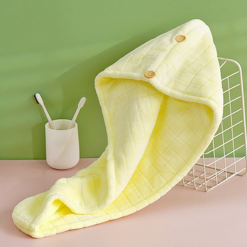 Hair Towel With Button Soft Hair Drying Cap Coral Velvet Hair Towel