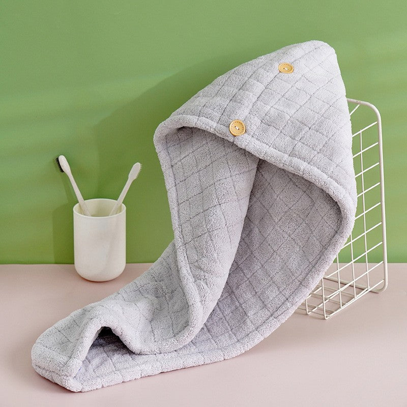 Hair Towel With Button Soft Hair Drying Cap Coral Velvet Hair Towel