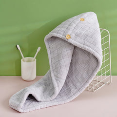 Hair Towel With Button Soft Hair Drying Cap Coral Velvet Hair Towel