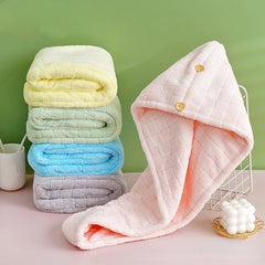 Hair Towel With Button Soft Hair Drying Cap Coral Velvet Hair Towel