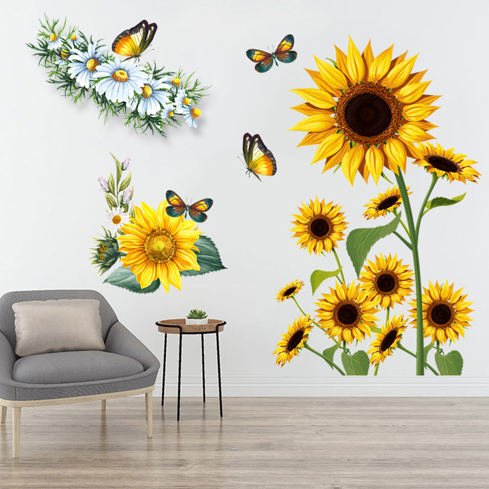 2pcs Sunflower Butterfly Wall Stickers For Home Decor