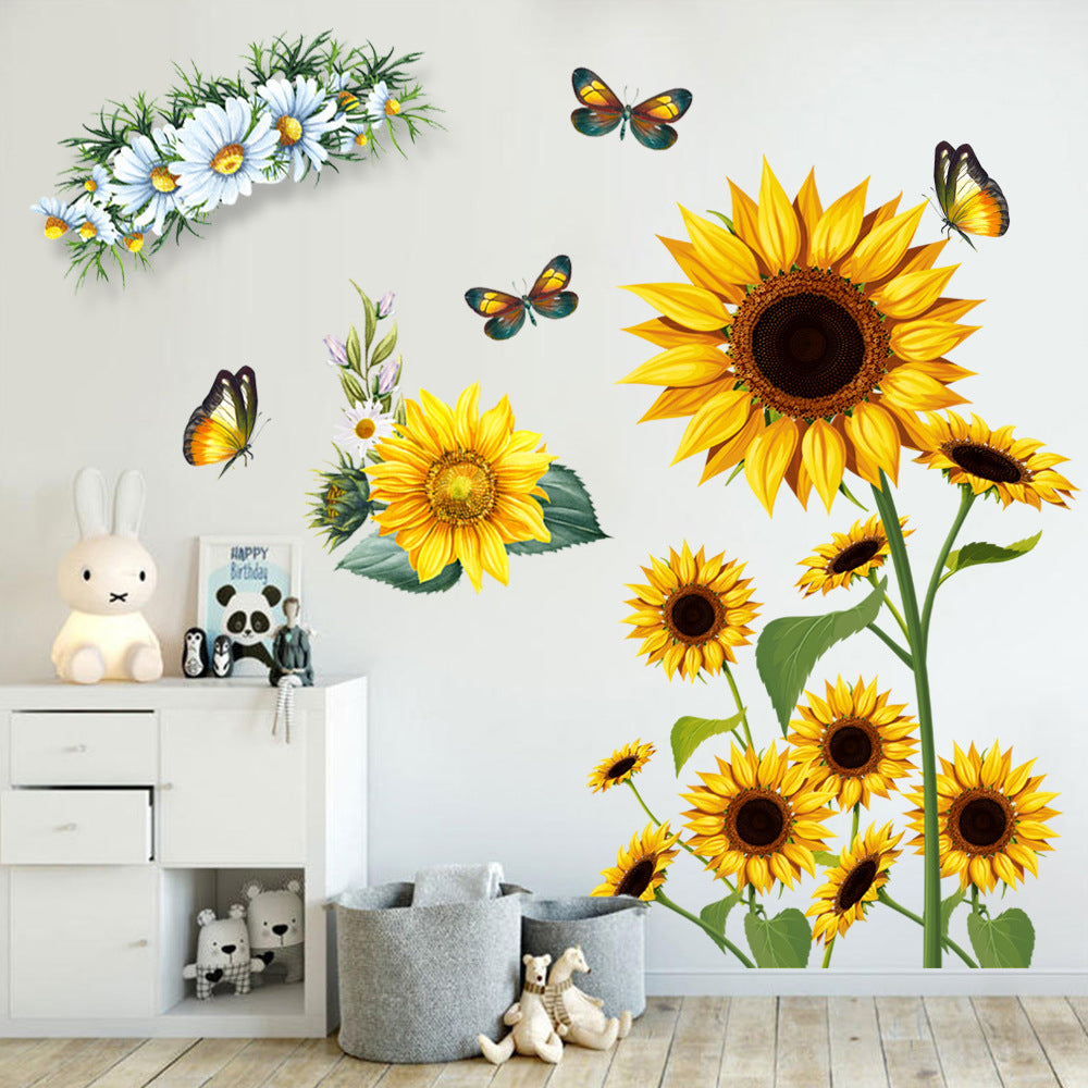 2pcs Sunflower Butterfly Wall Stickers For Home Decor