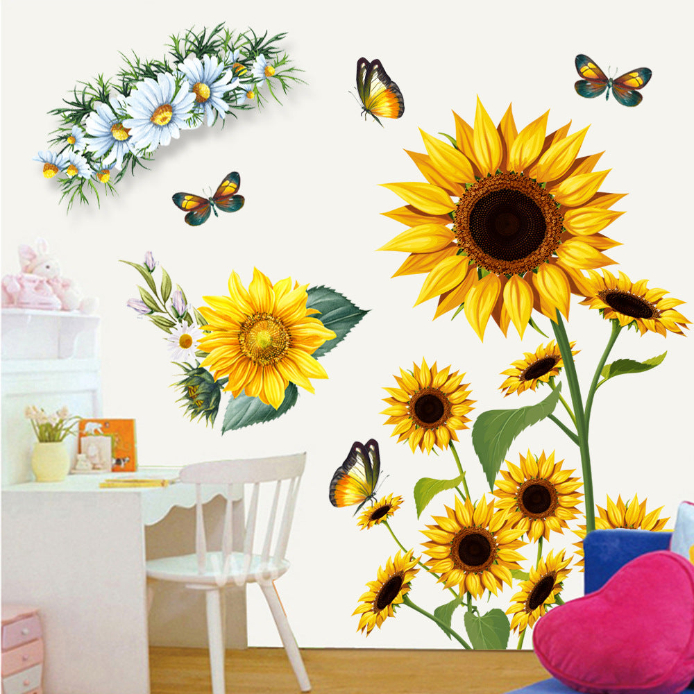 2pcs Sunflower Butterfly Wall Stickers For Home Decor