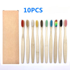 10pc Colorful Bamboo Toothbrush Set Charcoal Teeth Whitening Soft Bristle