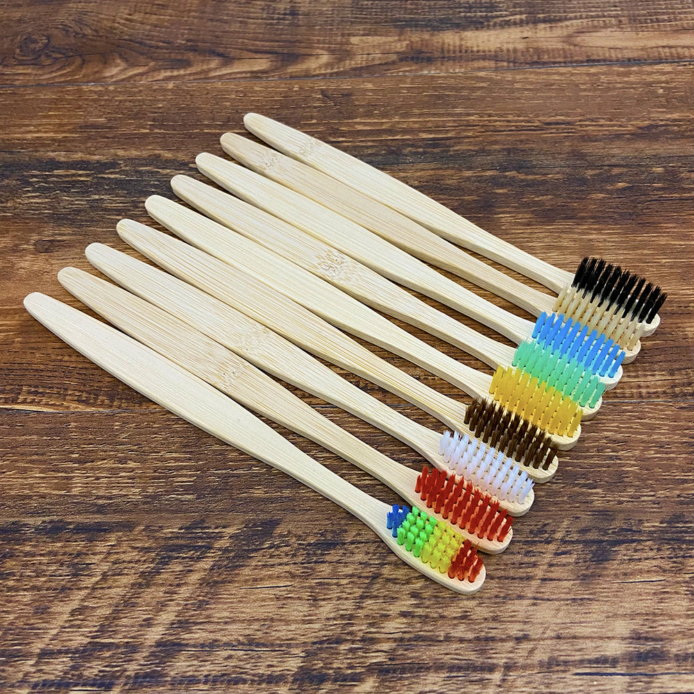 10pc Colorful Bamboo Toothbrush Set Charcoal Teeth Whitening Soft Bristle