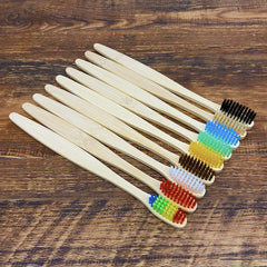 10pc Colorful Bamboo Toothbrush Set Charcoal Teeth Whitening Soft Bristle