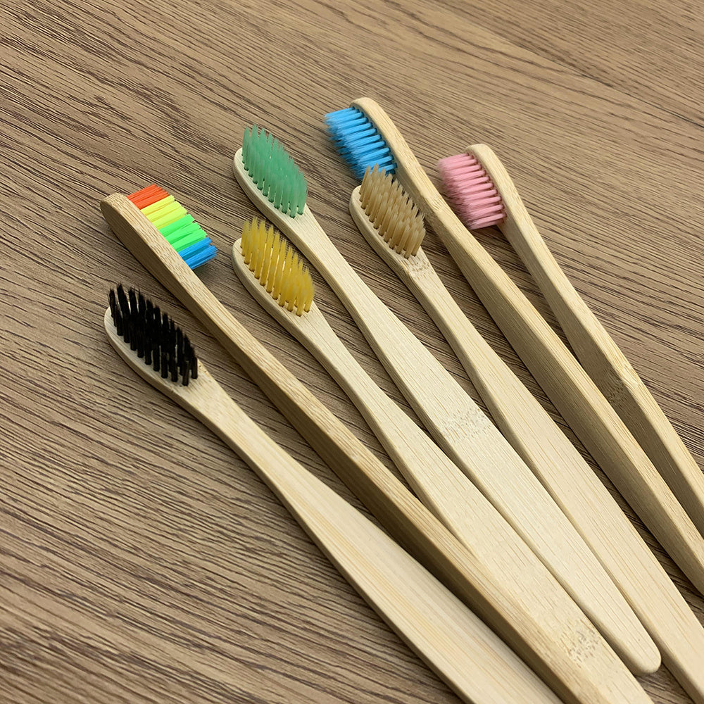 10pc Colorful Bamboo Toothbrush Set Charcoal Teeth Whitening Soft Bristle