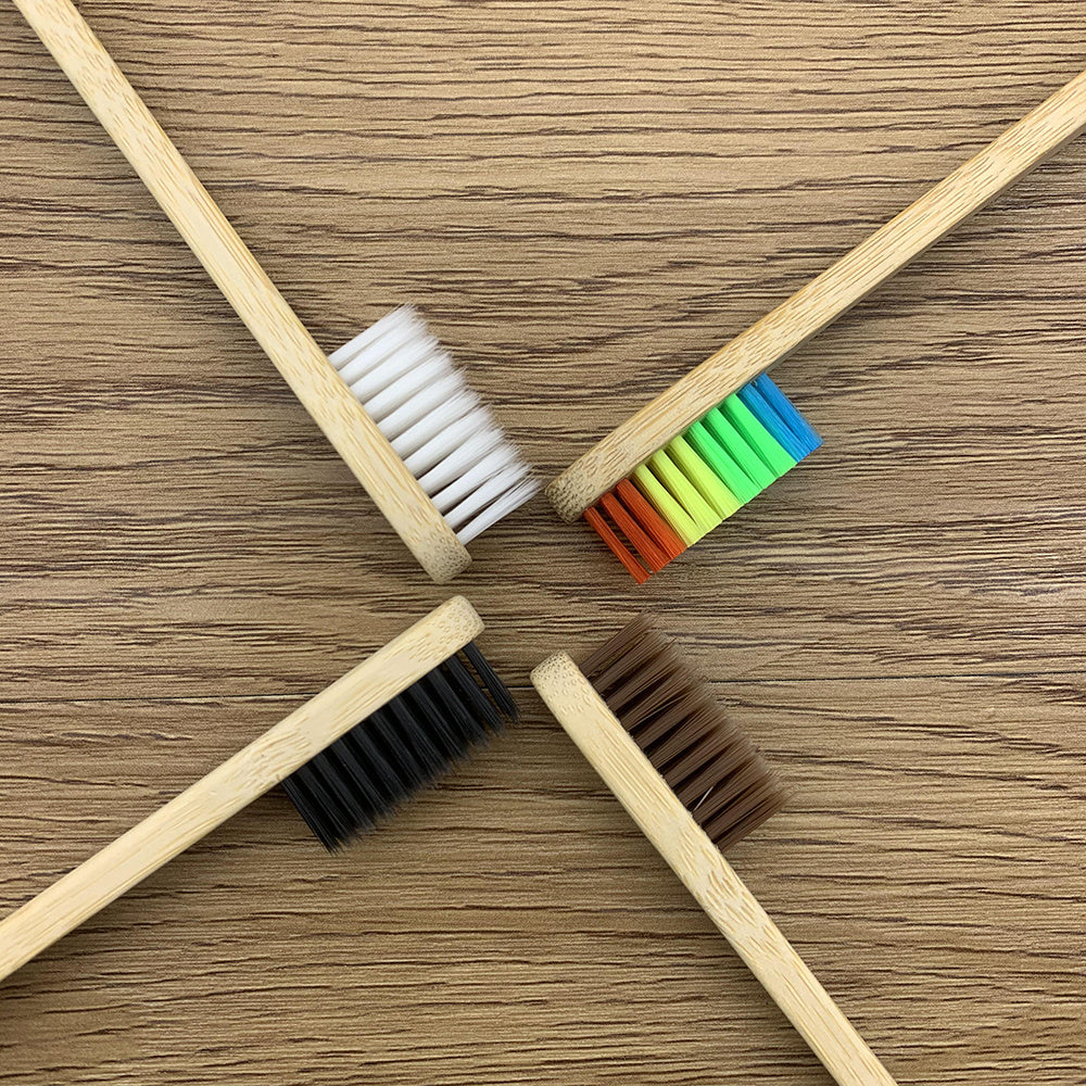 10pc Colorful Bamboo Toothbrush Set Charcoal Teeth Whitening Soft Bristle
