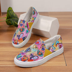 Women's Heart Pattern Loafers Colorful Canvas Shoes Slip-on Flat