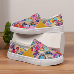 Women's Heart Pattern Loafers Colorful Canvas Shoes Slip-on Flat