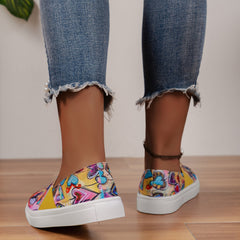Women's Heart Pattern Loafers Colorful Canvas Shoes Slip-on Flat