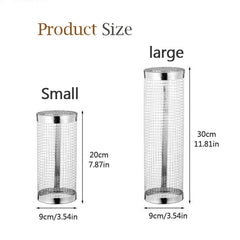 Stainless Steel BBQ Rolling Grill Basket with Hooks