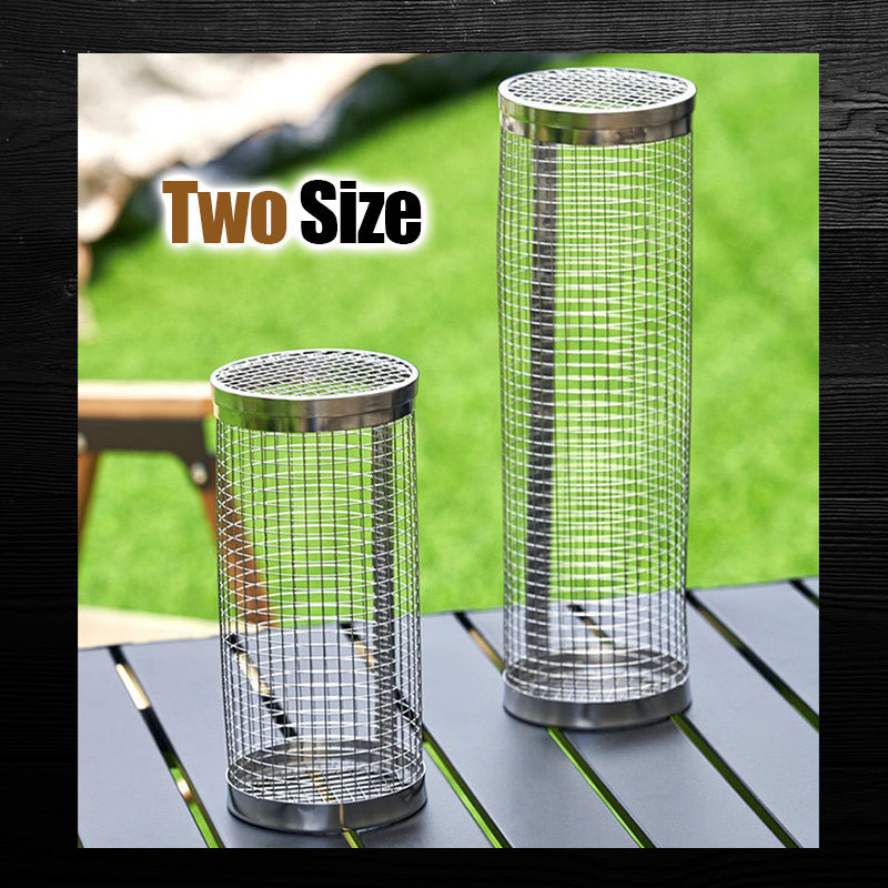 Stainless Steel BBQ Rolling Grill Basket with Hooks