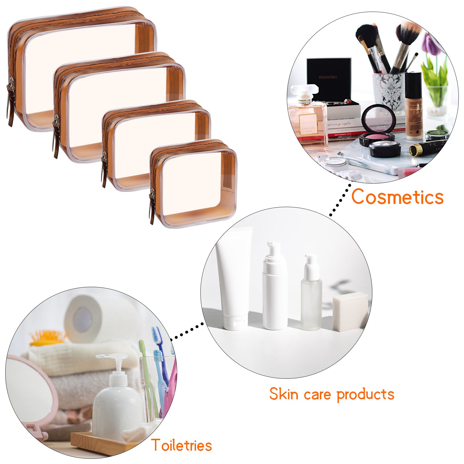 4Pcs Travel Makeup Bag PVC Transparent Cosmetic Cases Waterproof Storage