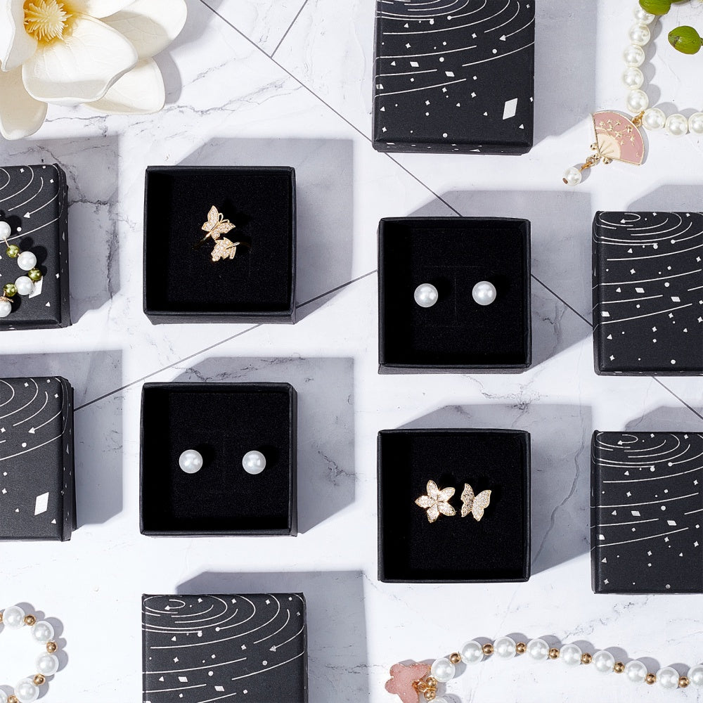30pcs Galaxy Pattern Jewelry Gift Square Boxes 5.3x5.3x3 with Sponge