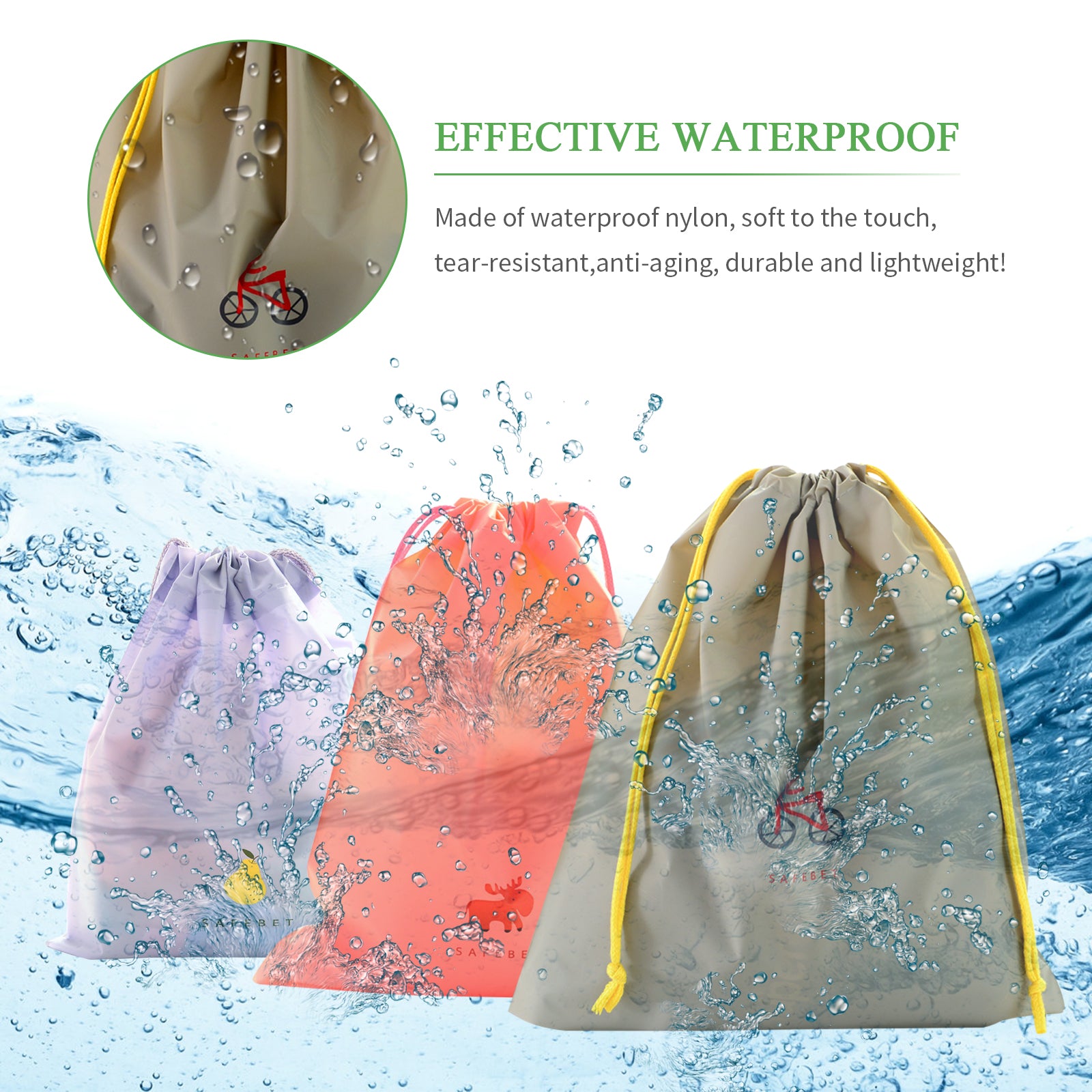 8pcs Printing Drawstring Bag Travel Storage Waterproof Packing Bags