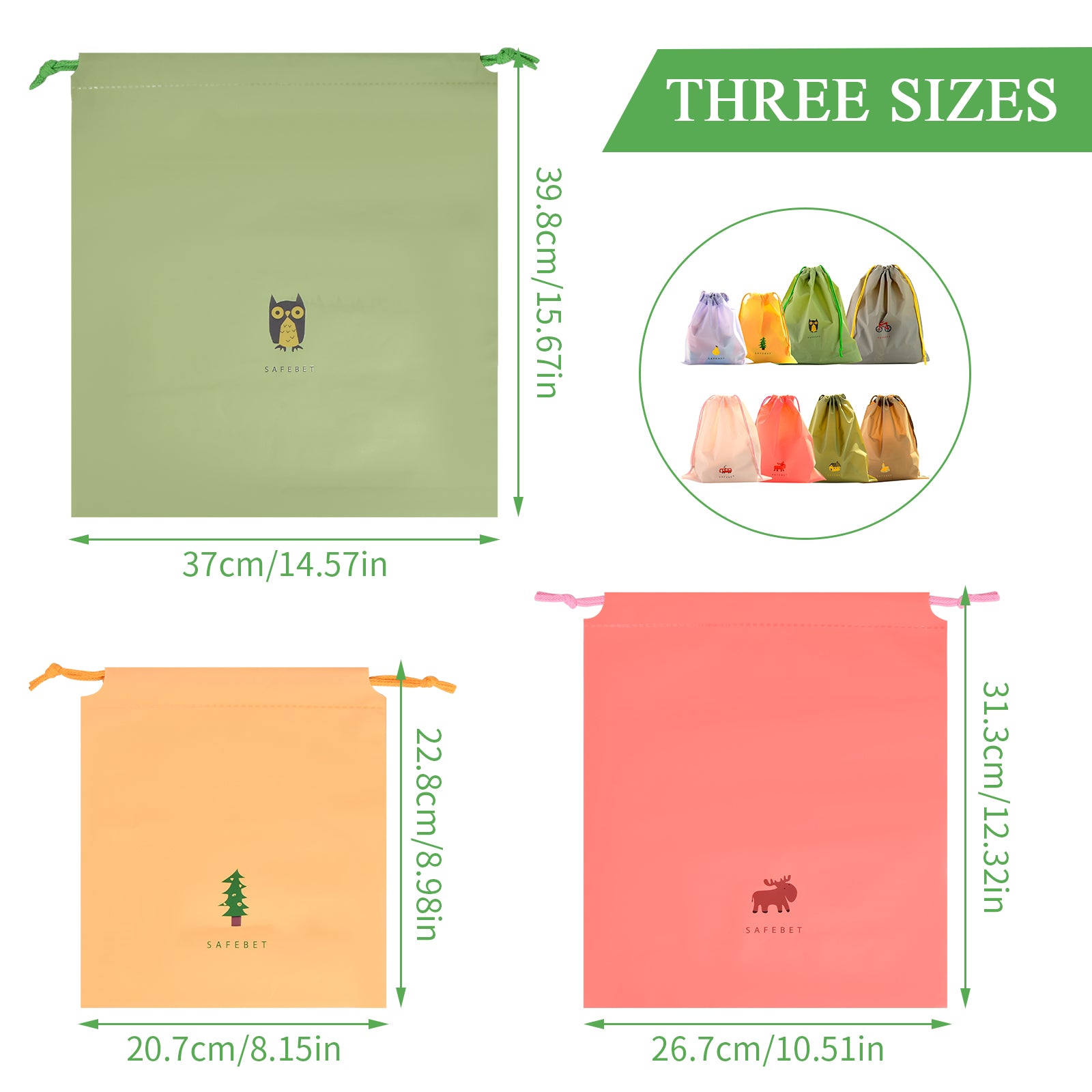 8pcs Printing Drawstring Bag Travel Storage Waterproof Packing Bags