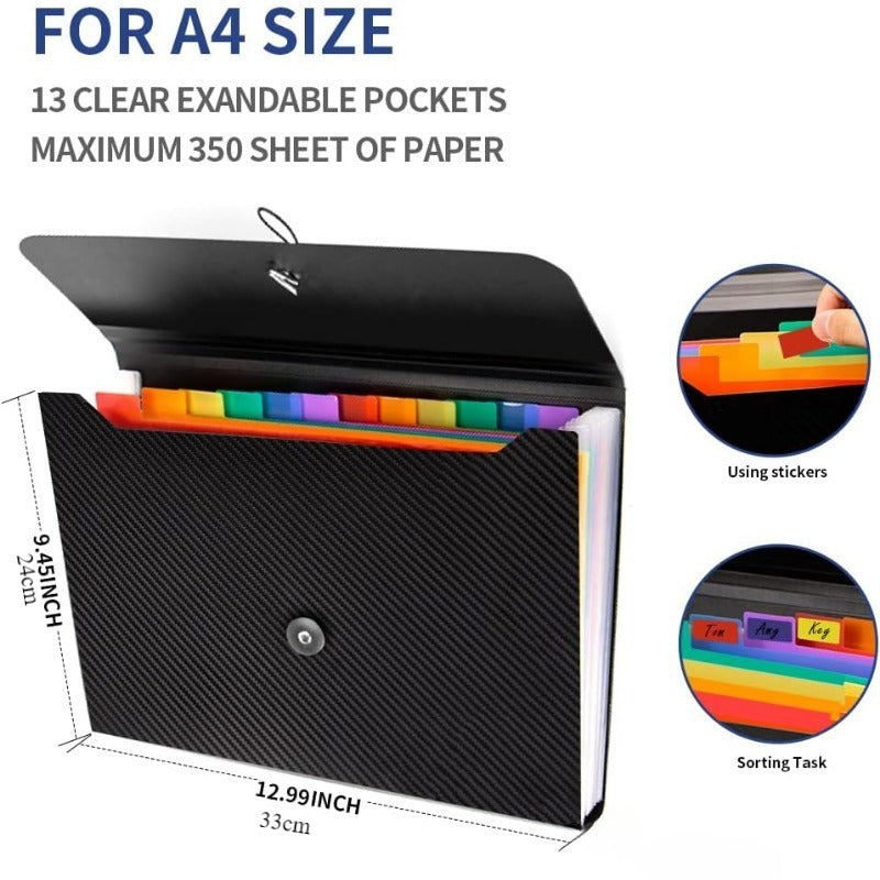Expanding File Folder 13 Pockets A4 Accordion Organizer