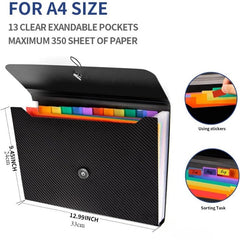 Expanding File Folder 13 Pockets A4 Accordion Organizer