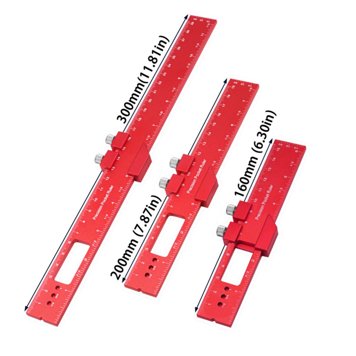3pcs Pocket Rules Woodworking Ruler Slide Stops T Ruler 45 90 Degree Angle