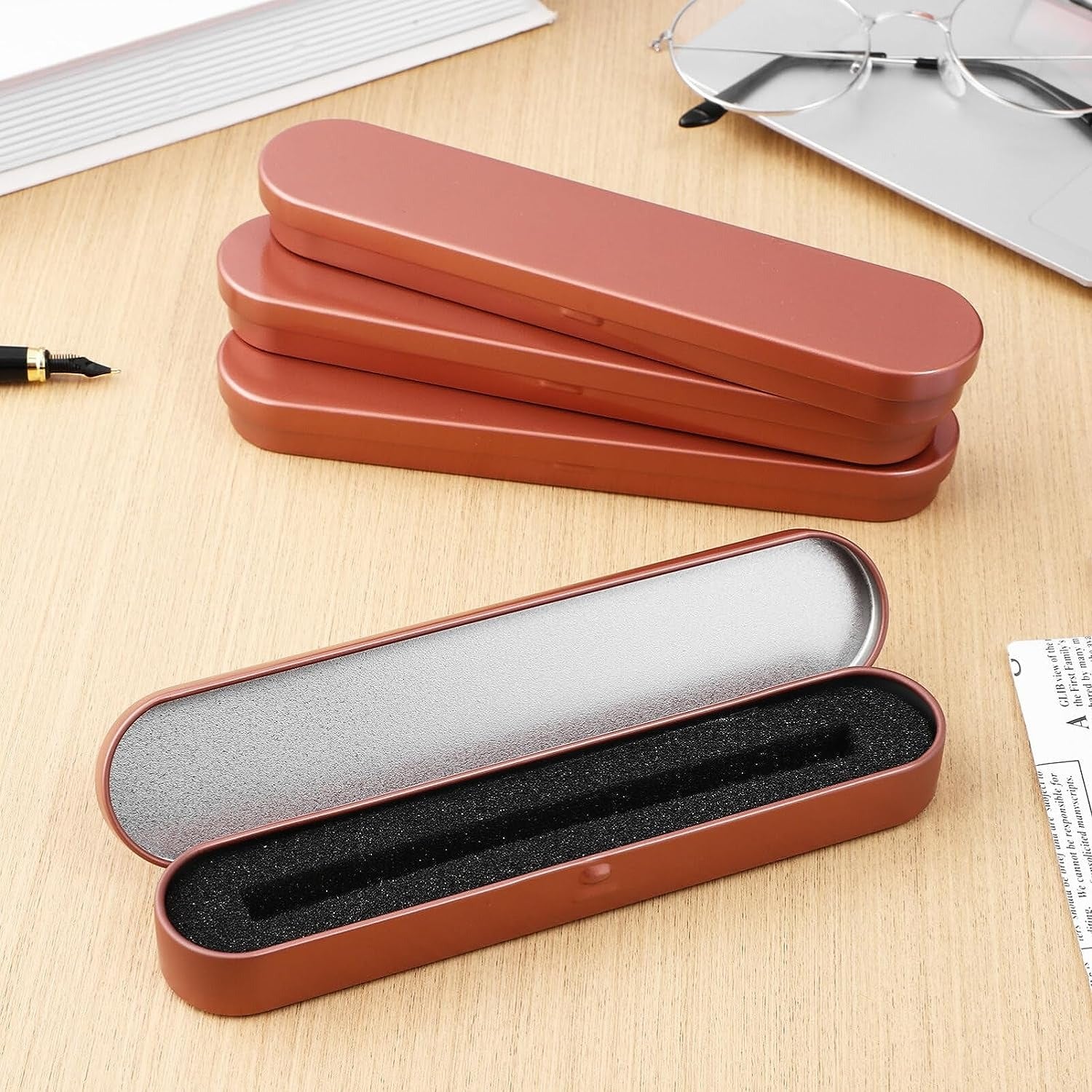 4pcs Pen Gift Boxes Metal Ballpoint Pen Case Pencil Holder Fountain Pen Box