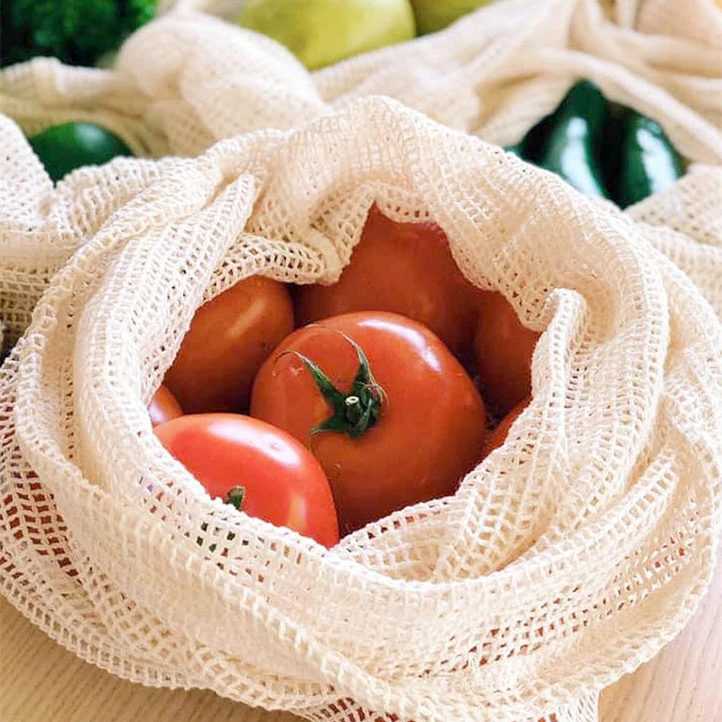 3pcs Organic Cotton Storage Bag, Reusable Mesh Bag for Fruits, Veggies, Snacks