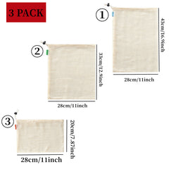 3pcs Organic Cotton Storage Bag, Reusable Mesh Bag for Fruits, Veggies, Snacks